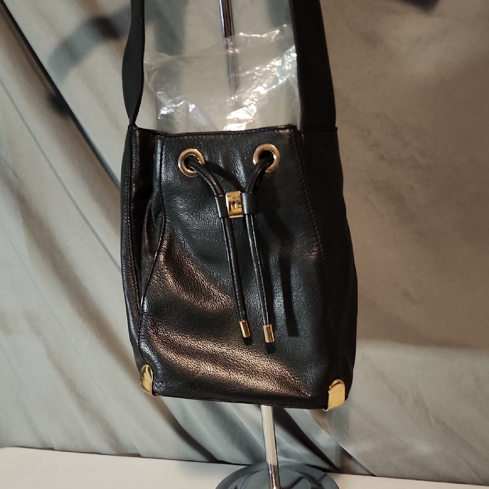 Vince Camuto Black Shoulder Bag with Gold Details
